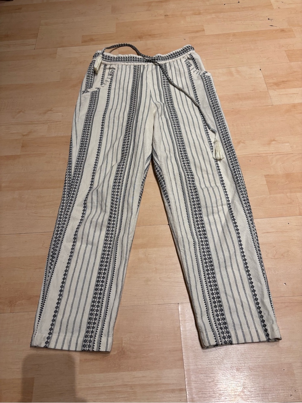 Anthropologie Women’s Striped Drawstring Lounge Pants - Cream & Black small